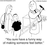 funny medical cartoon doctor pediatritian shot immunization flu shot hypodermic needle syringe 1596